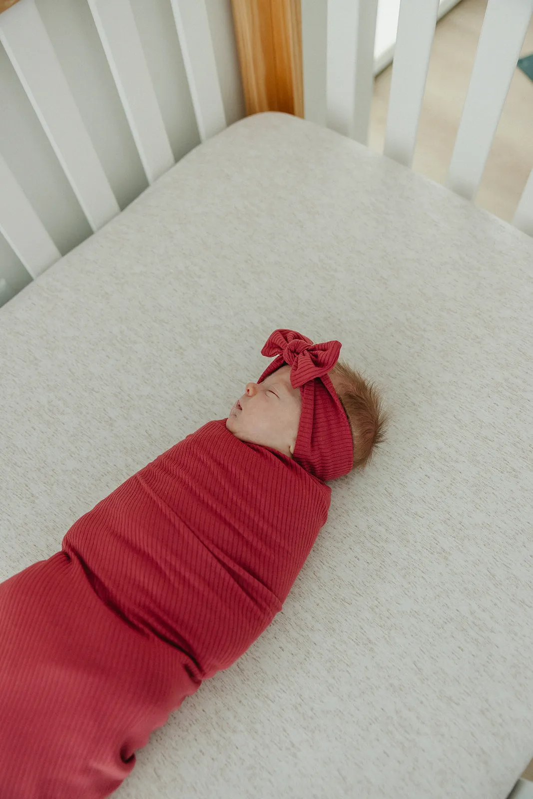 Rib Knit Headband Bow - Berry