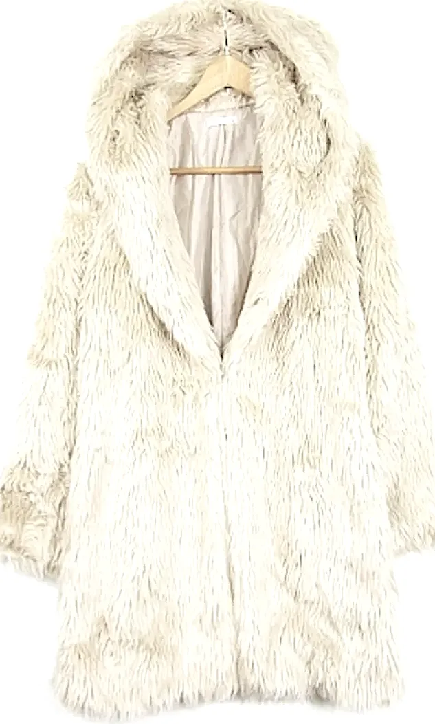 Rizexy RESEXXY JAPAN. One Piece Beige/Cream Hooded Faux Fur Coat Long Length
