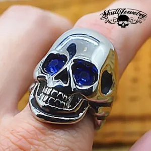 'Roadhouse Blues' Skull Ring with BLUE Eyes (#457)