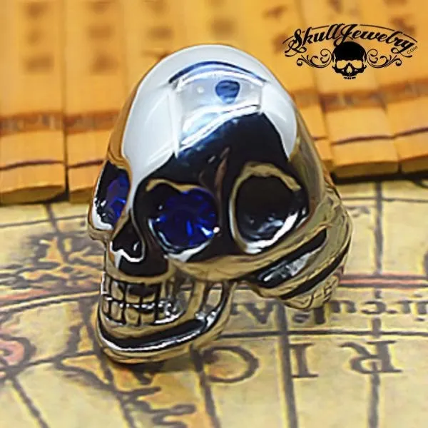 'Roadhouse Blues' Skull Ring with BLUE Eyes (#457)