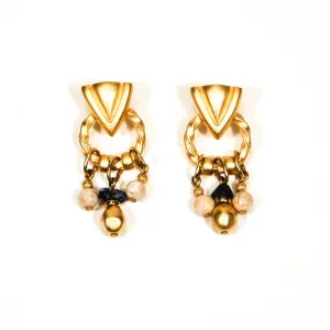 Robert Rose, Etruscan Earrings, Pierced, Dangling, Door Knocker, Marble, Blue Sapphire, Designer Jewelry