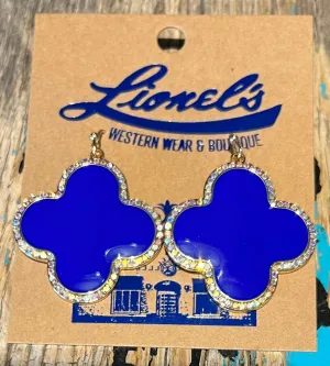 Royal Blue Clover Dangling Earrings