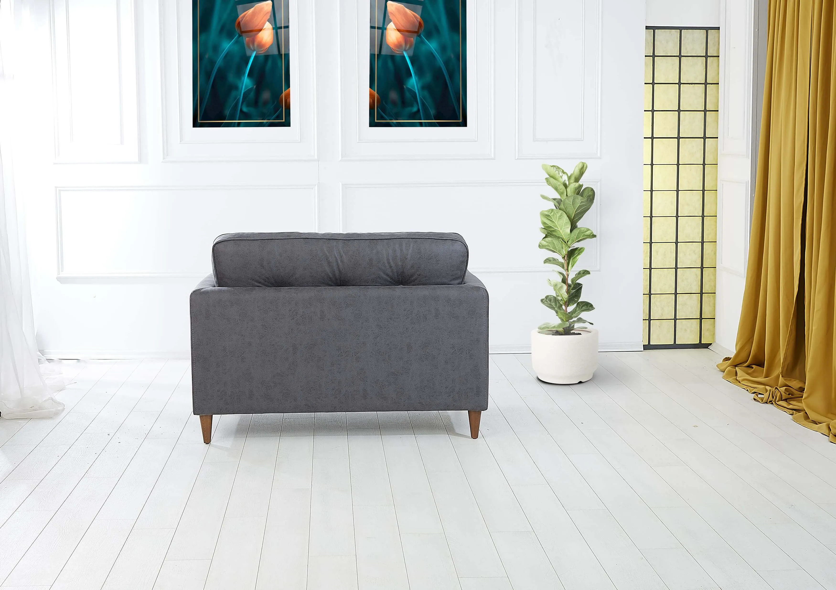 Rubeza Leo Collection Vegan Leather 2 Seater Sofa - Antrasit Grey