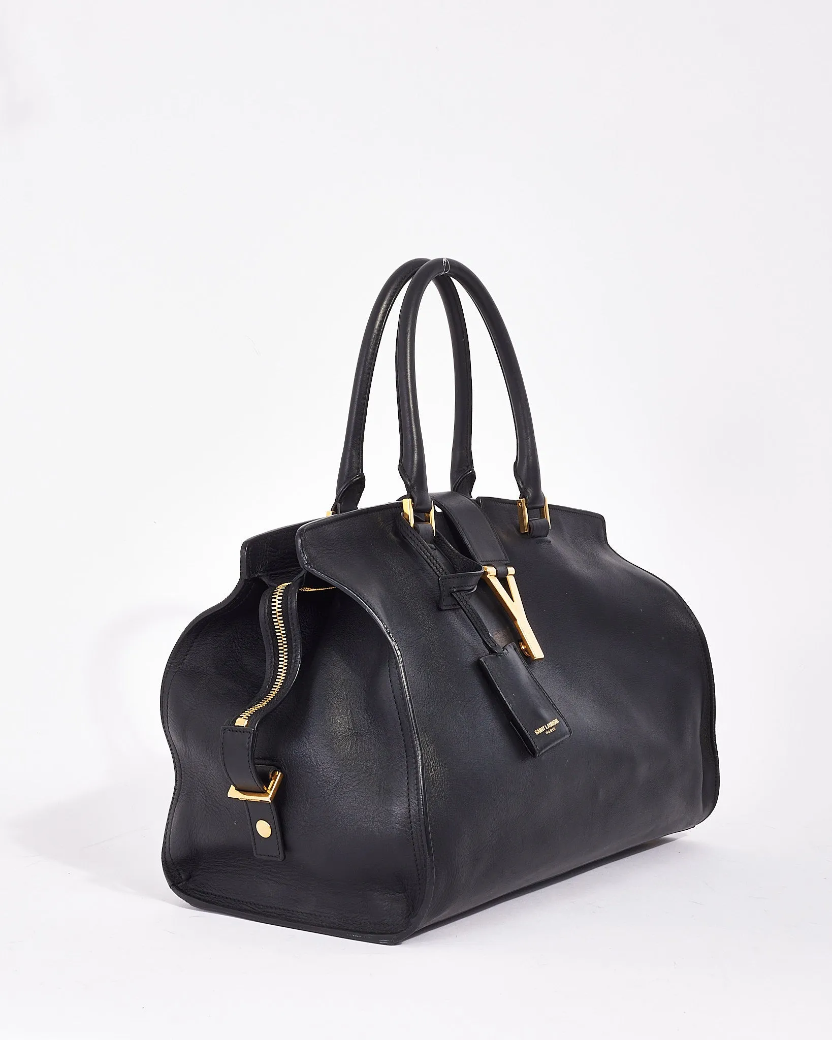 Saint Laurent Black Leather Medium Cabas Chyc Tote