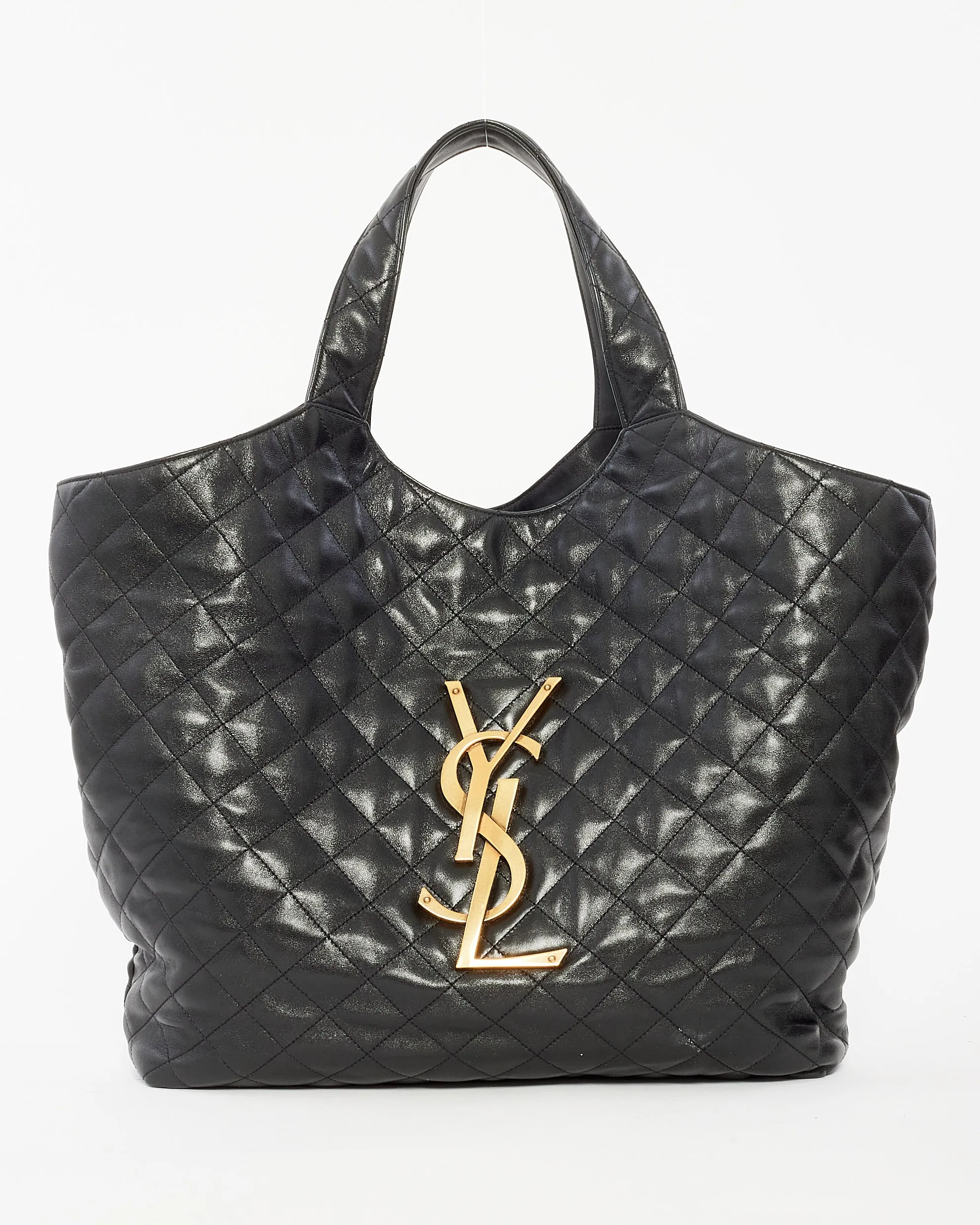 Saint Laurent Black Quilted Leather ICare Maxi Shopping Bag Tote