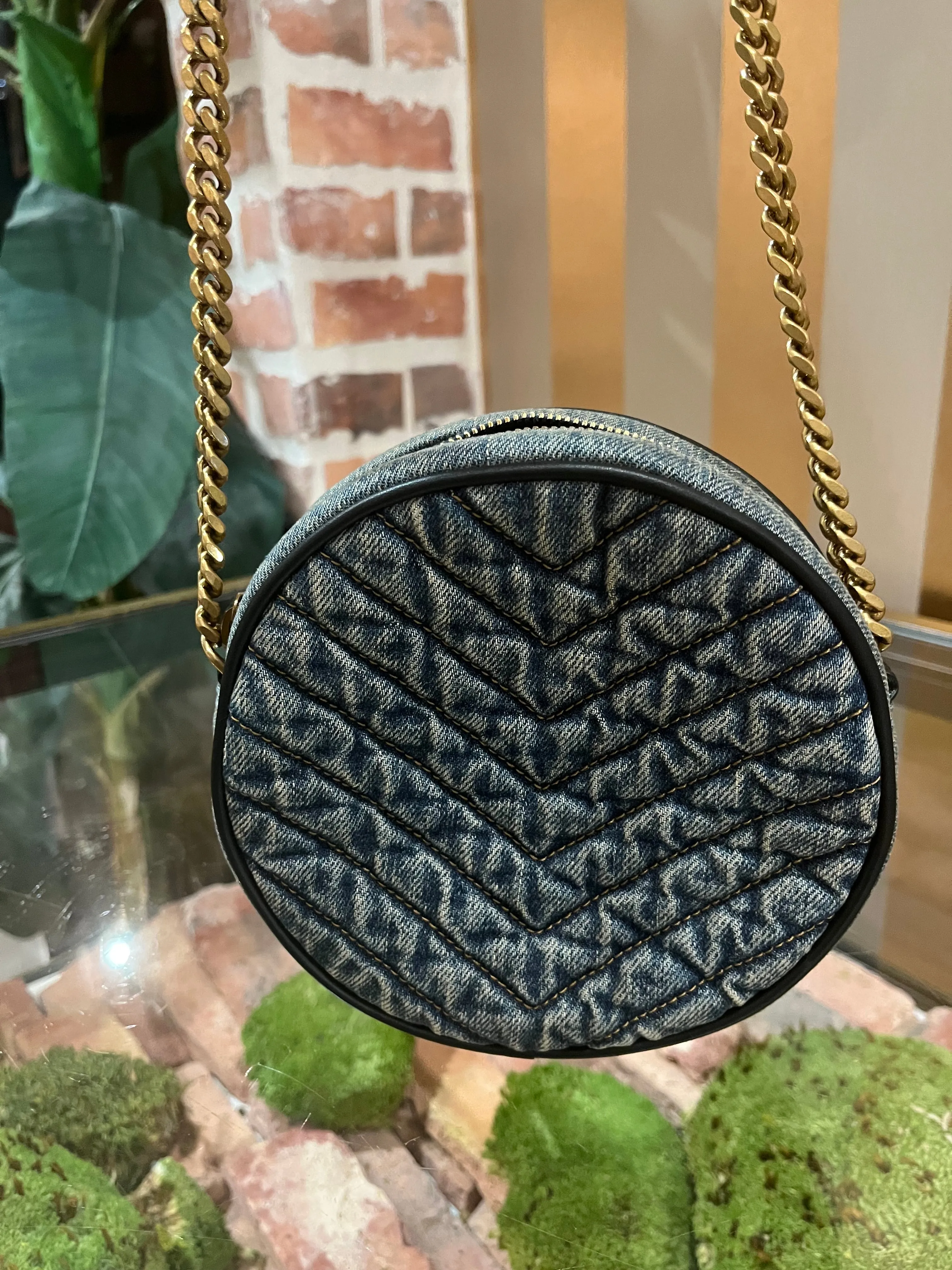 Saint laurent denim monogram round crossbody