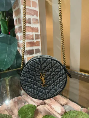 Saint laurent denim monogram round crossbody