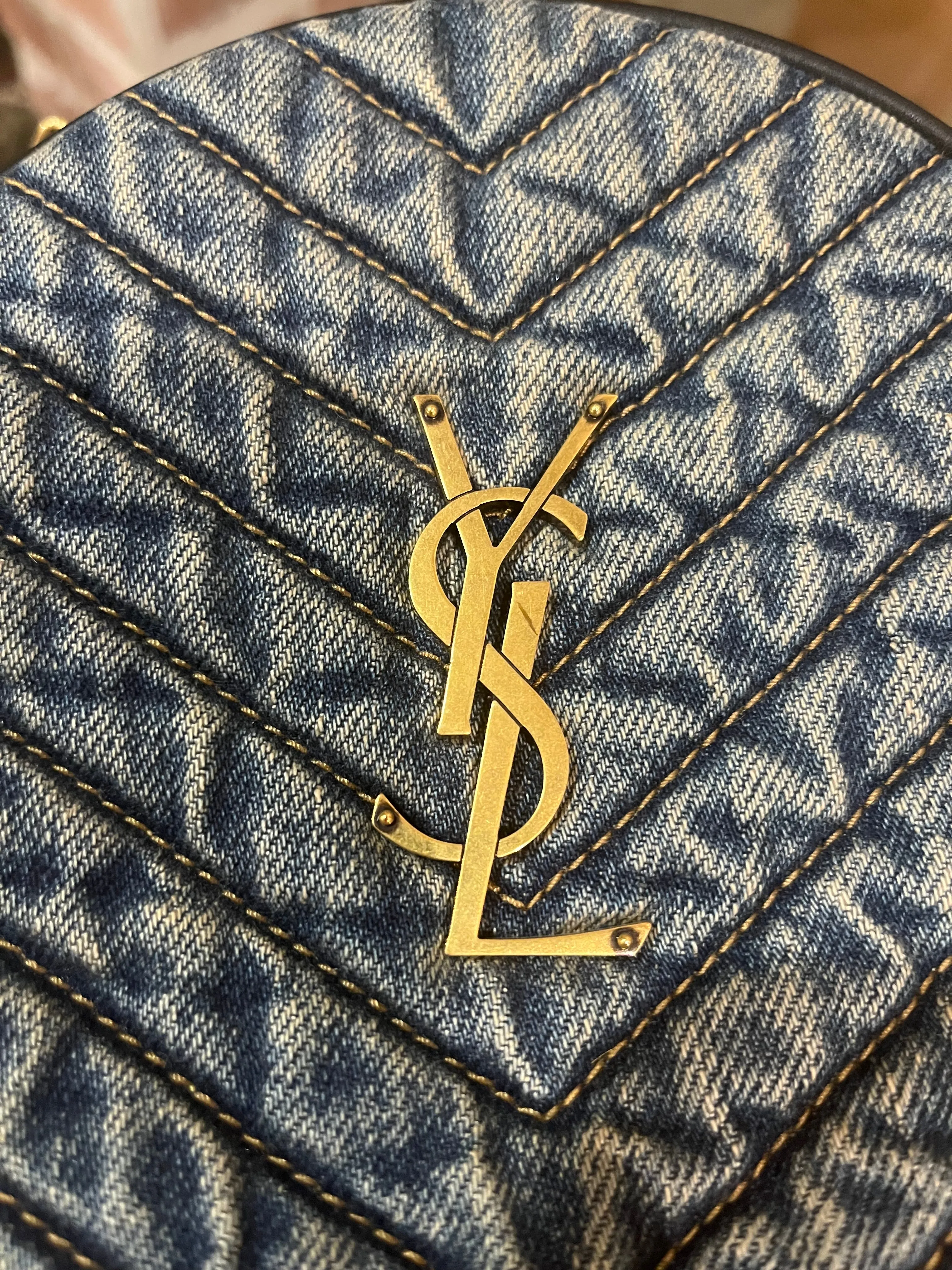 Saint laurent denim monogram round crossbody