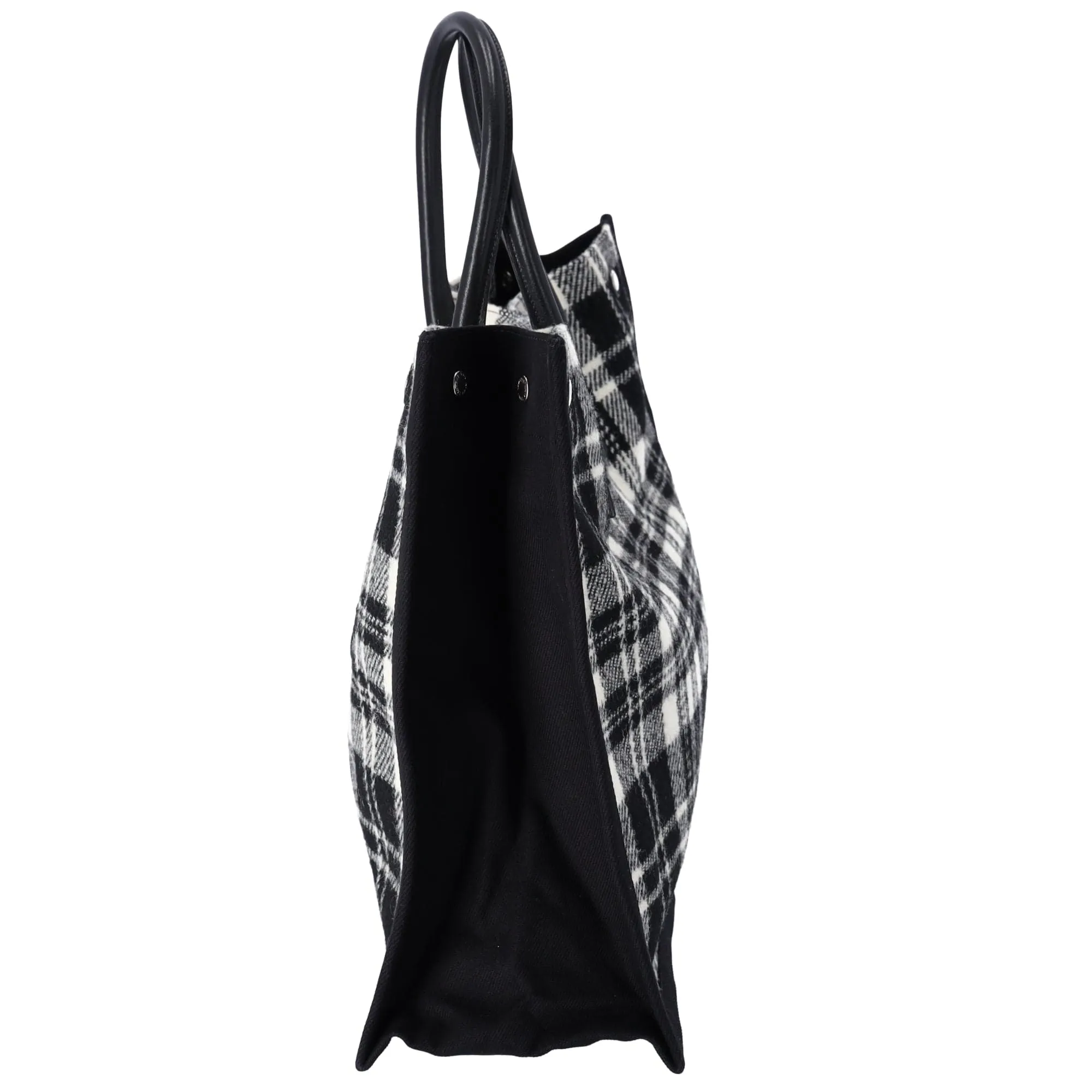 Saint Laurent Rive Gauche Tote Bag 499290 Black White Plaid Wool Leather