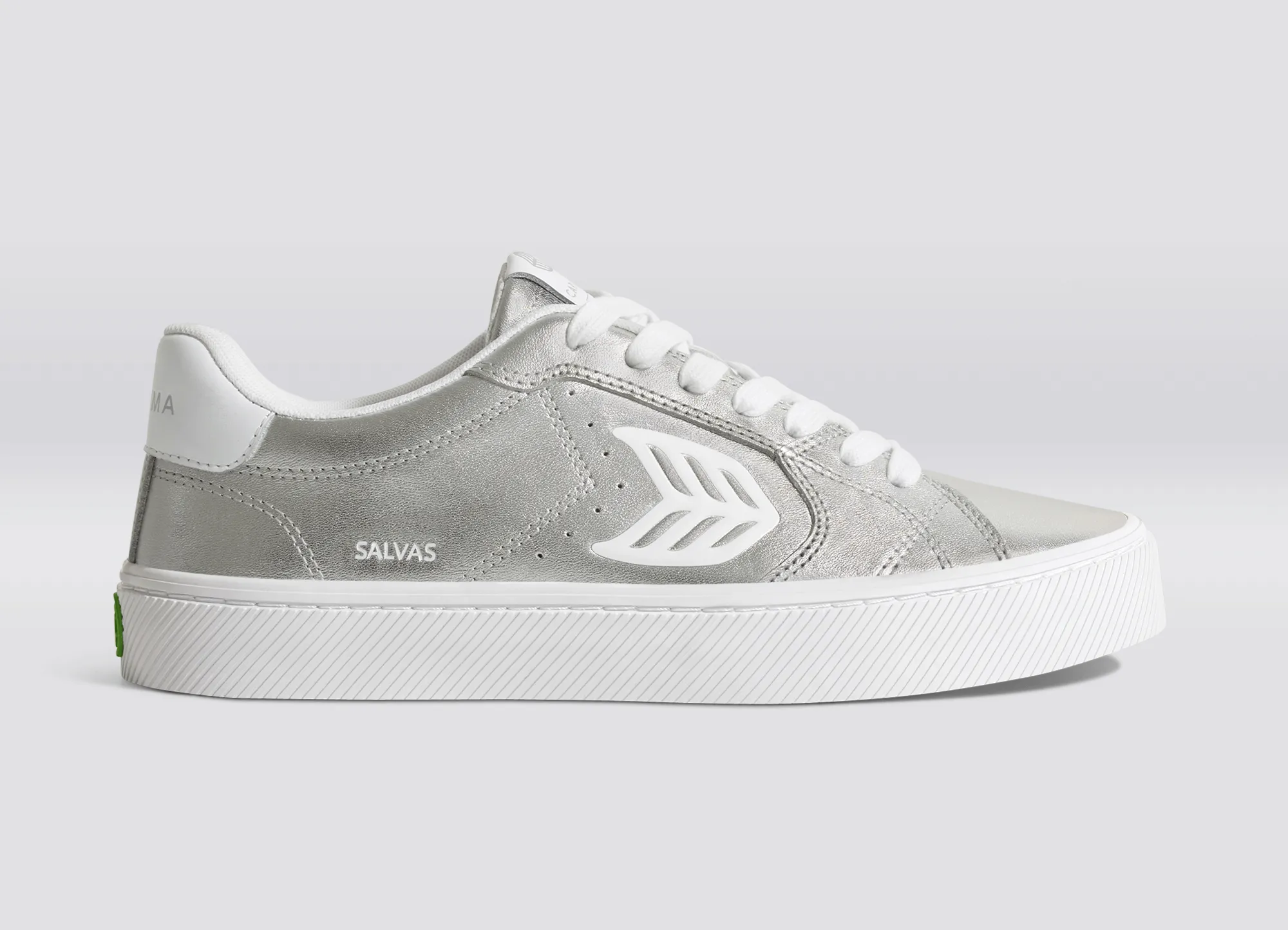 SALVAS Metallic Silver Leather White Logo Sneaker Women