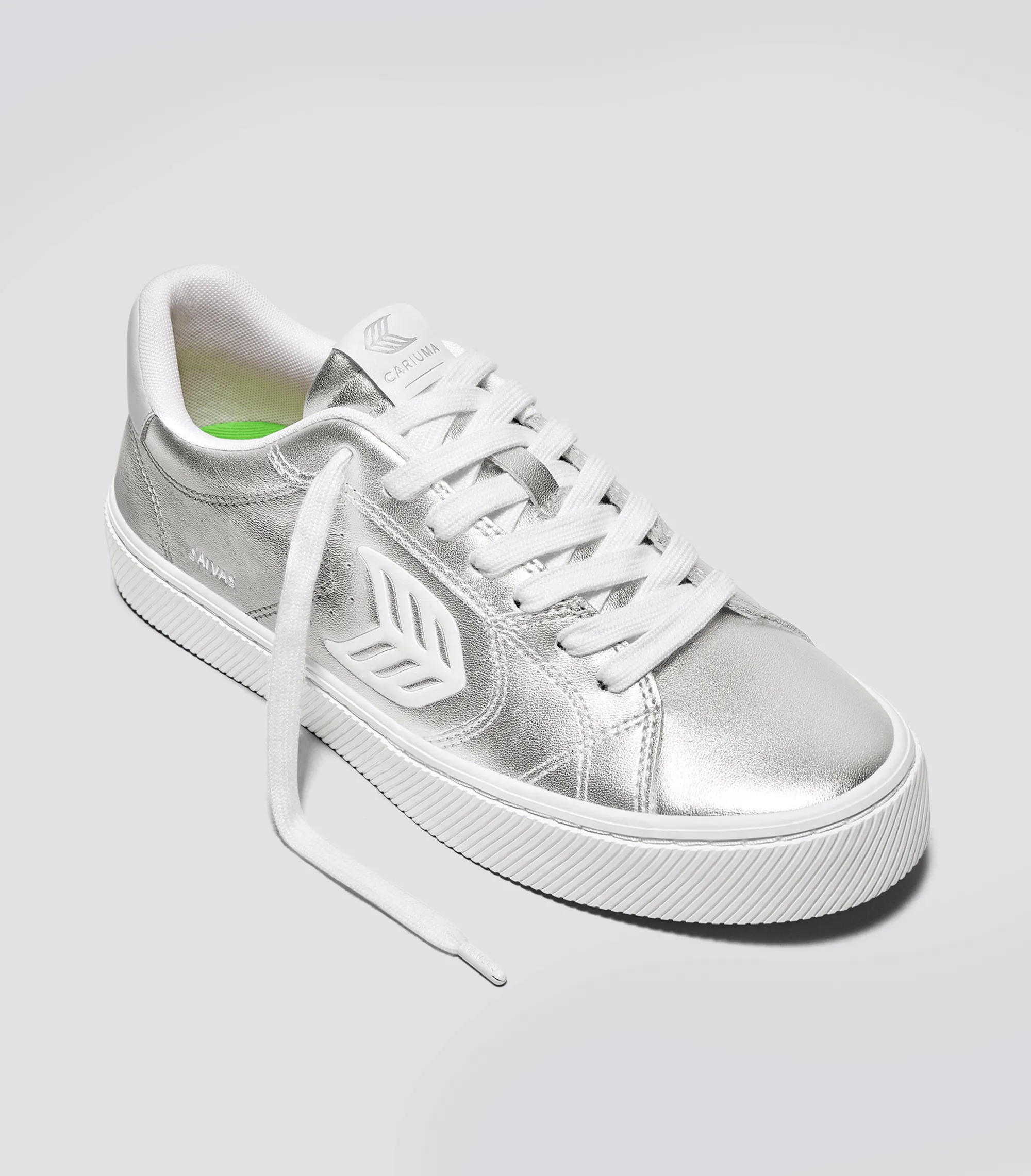 SALVAS Metallic Silver Leather White Logo Sneaker Women