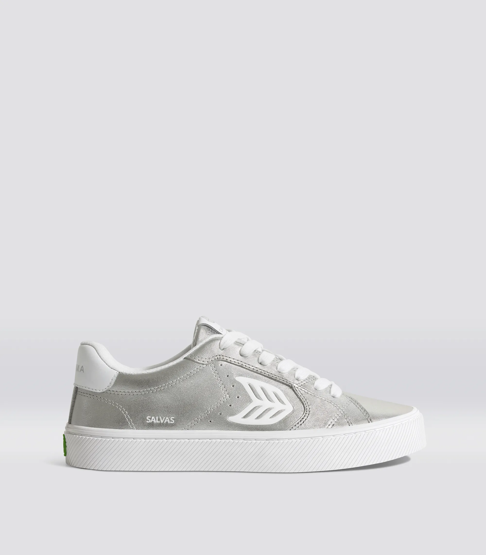 SALVAS Metallic Silver Leather White Logo Sneaker Women