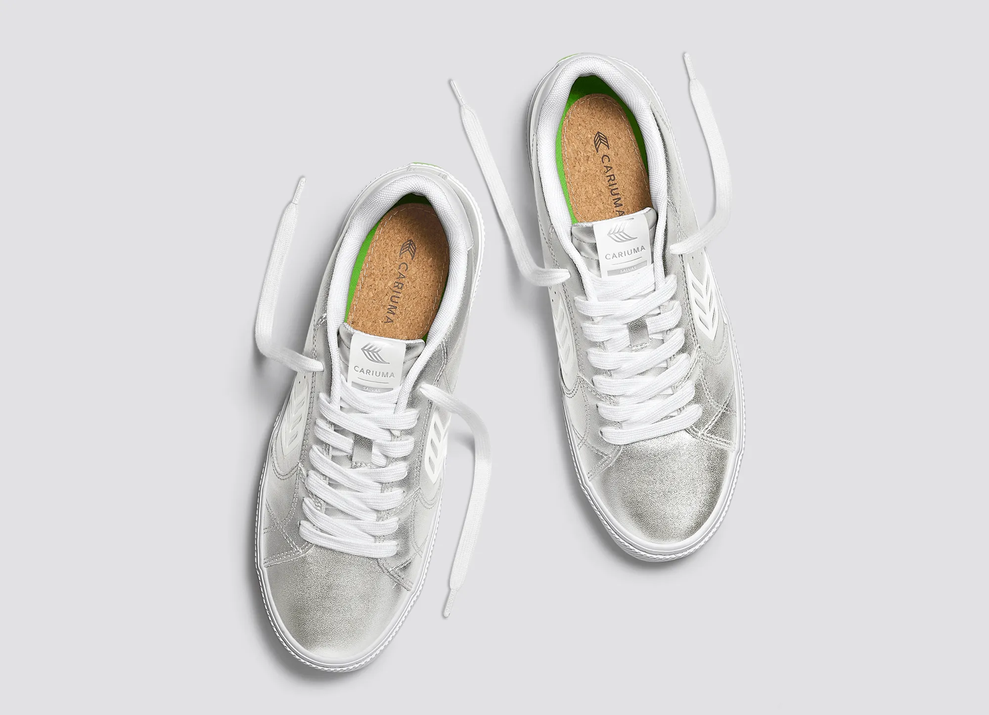 SALVAS Metallic Silver Leather White Logo Sneaker Women