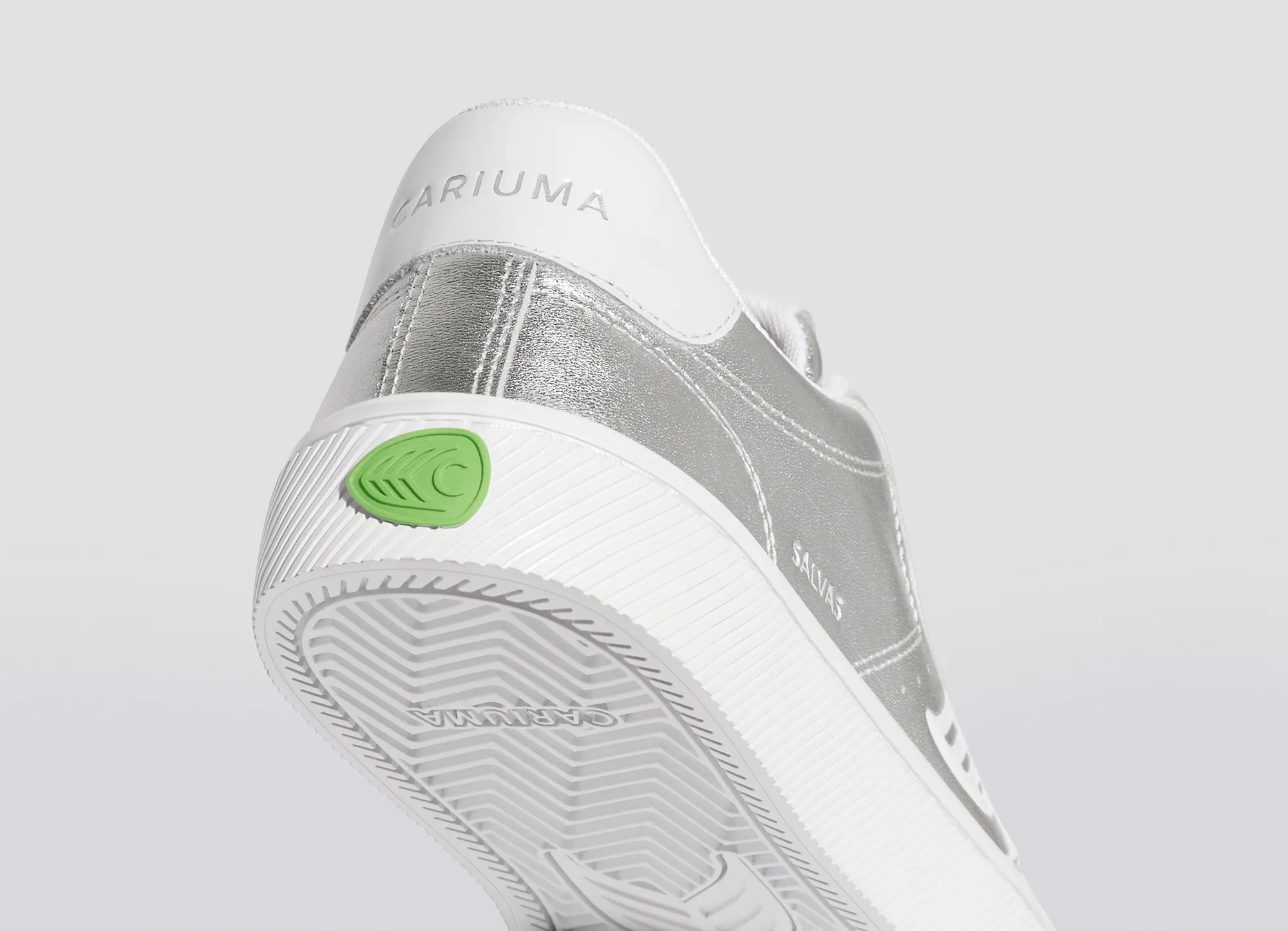 SALVAS Metallic Silver Leather White Logo Sneaker Women