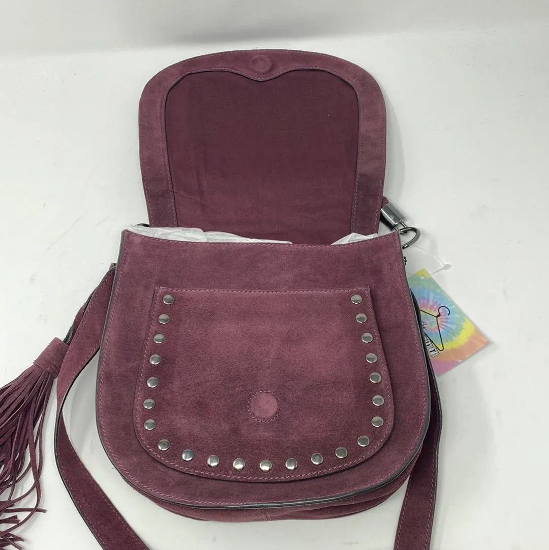 Sam Edelman 'HEIDI' Burgundy Suede Flap Bag with Top Handle and Fringe