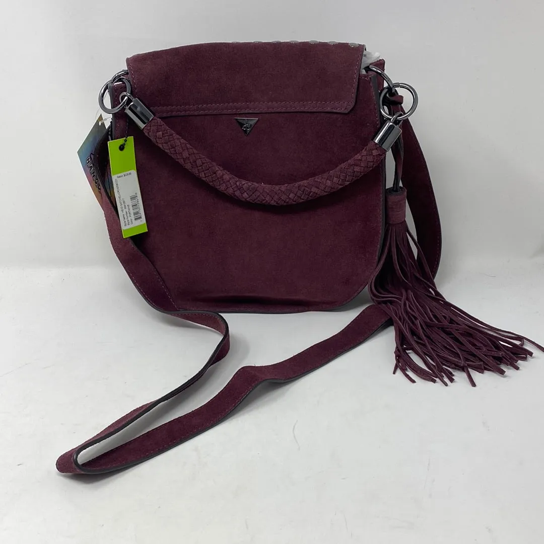 Sam Edelman 'HEIDI' Burgundy Suede Flap Bag with Top Handle and Fringe