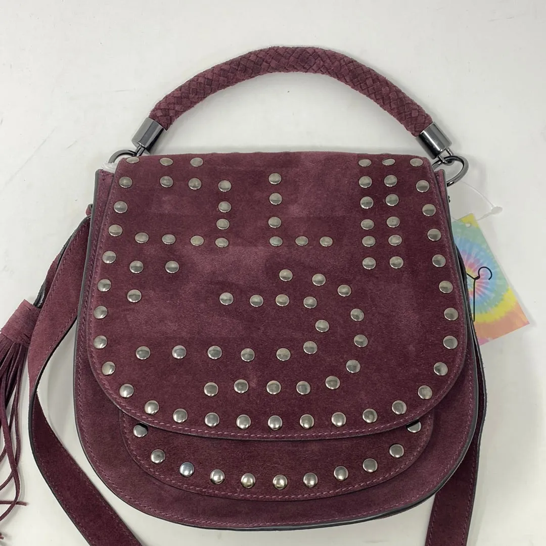 Sam Edelman 'HEIDI' Burgundy Suede Flap Bag with Top Handle and Fringe