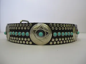 Santa Fe N 1.5" Collar Black Leather / Turquoise Stones