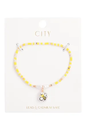 SEED BEADS W/ PEARL BEE CHARM BRACELET