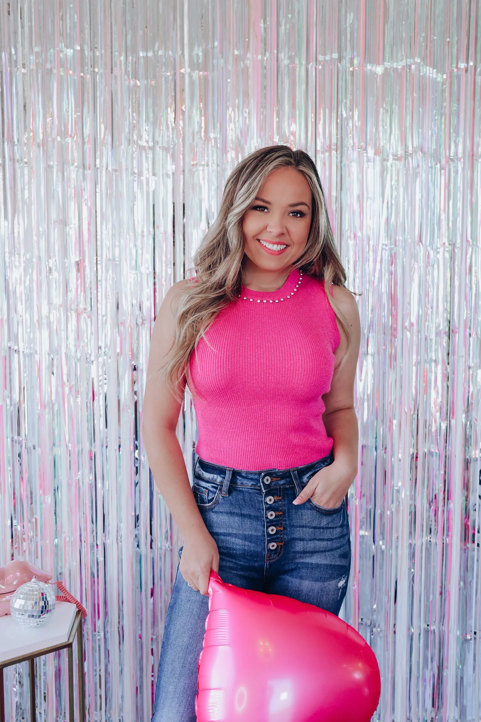 Shaina Shimmering Sweater Tank - Pink