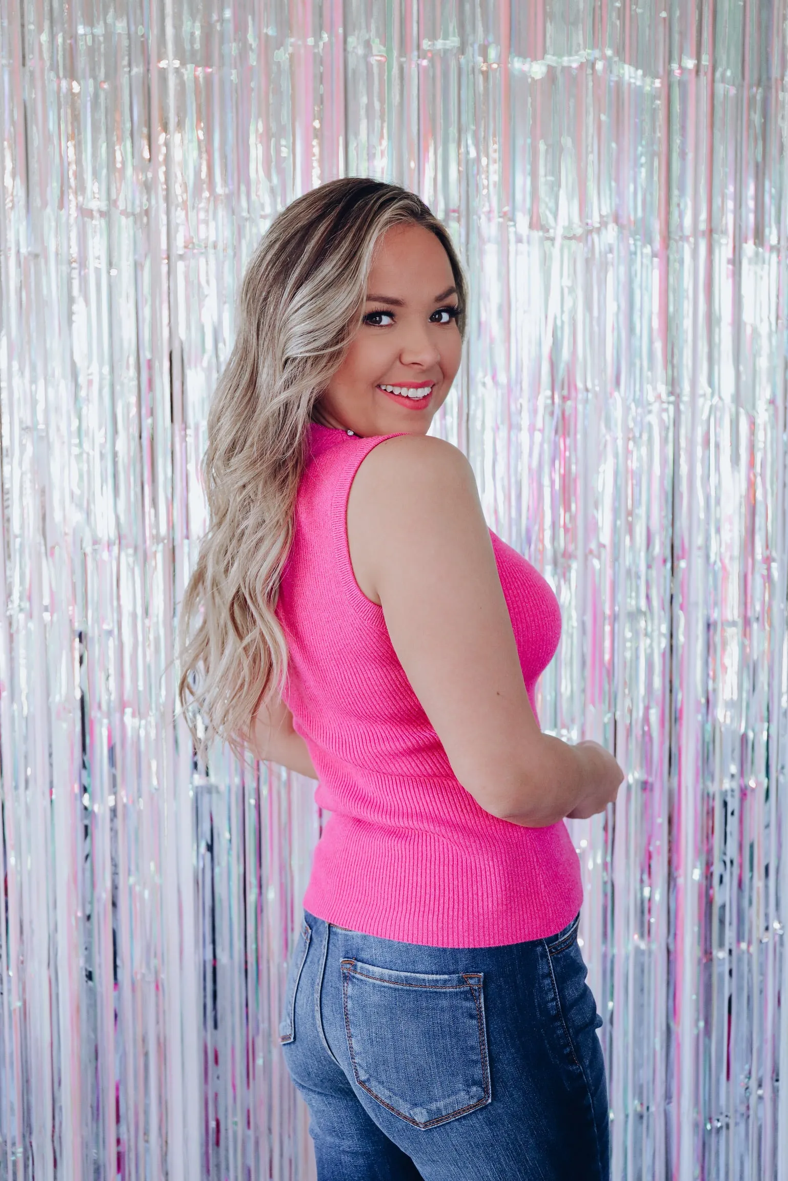 Shaina Shimmering Sweater Tank - Pink