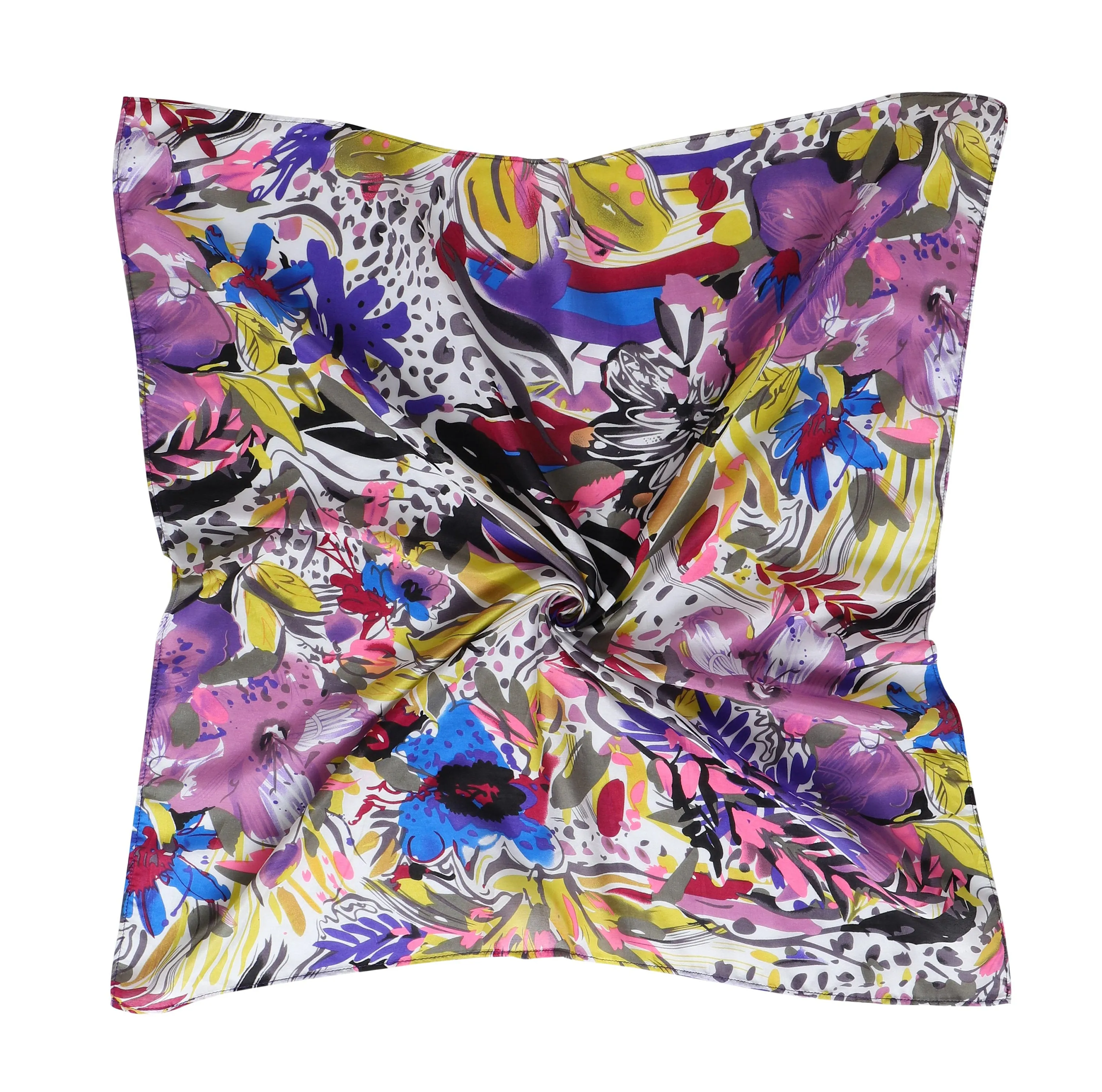 Silk Blend Neckerchief scarf, Women's Neckerchief, Silk Cotton Neck Scarf, Multicolor Silk Cotton Small Square Scarf