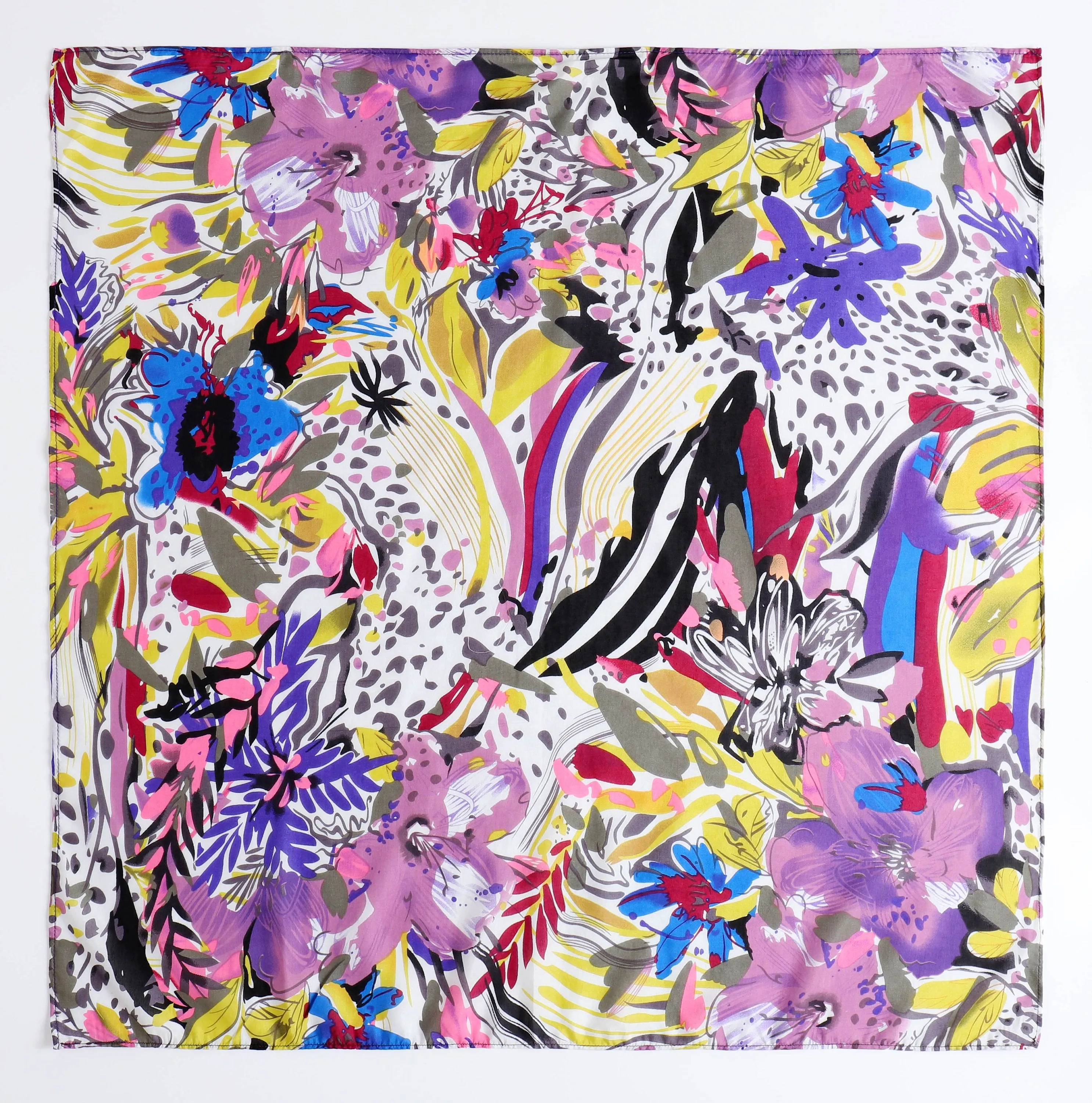 Silk Blend Neckerchief scarf, Women's Neckerchief, Silk Cotton Neck Scarf, Multicolor Silk Cotton Small Square Scarf
