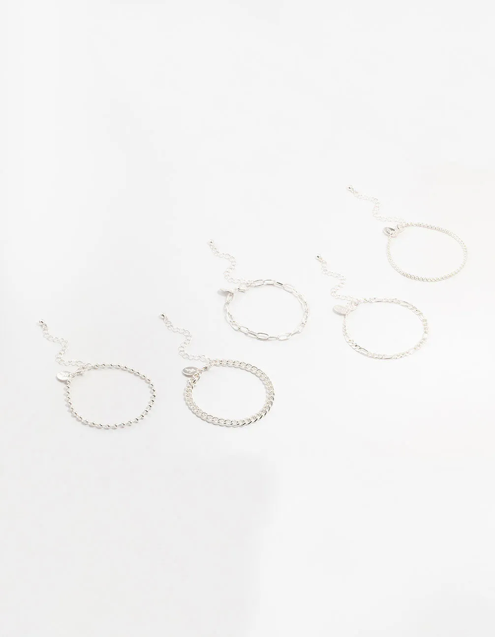 Silver Figaro & Ball Bracelets 5-Pack