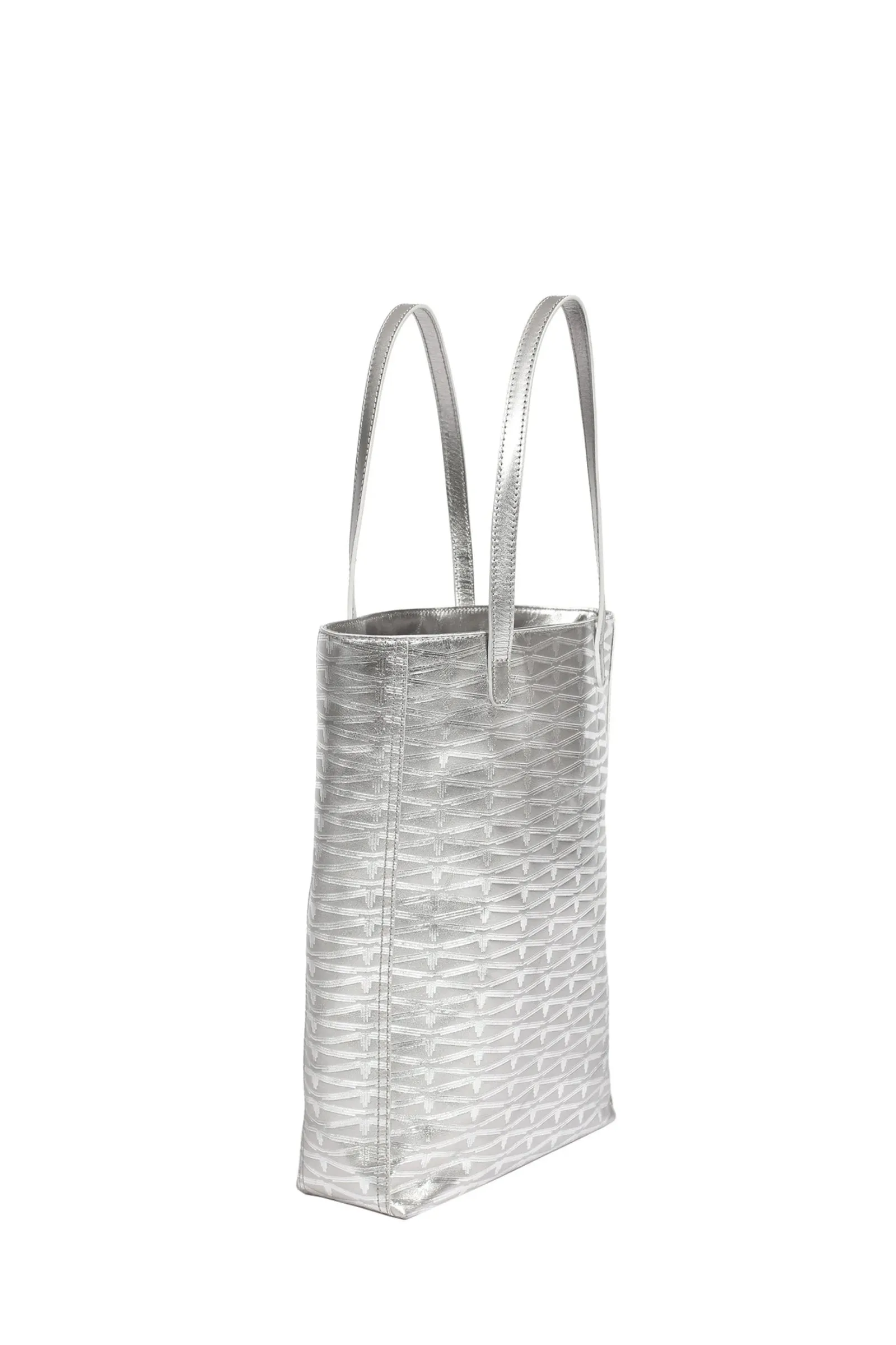 Silver Monogram Small Leather Tote