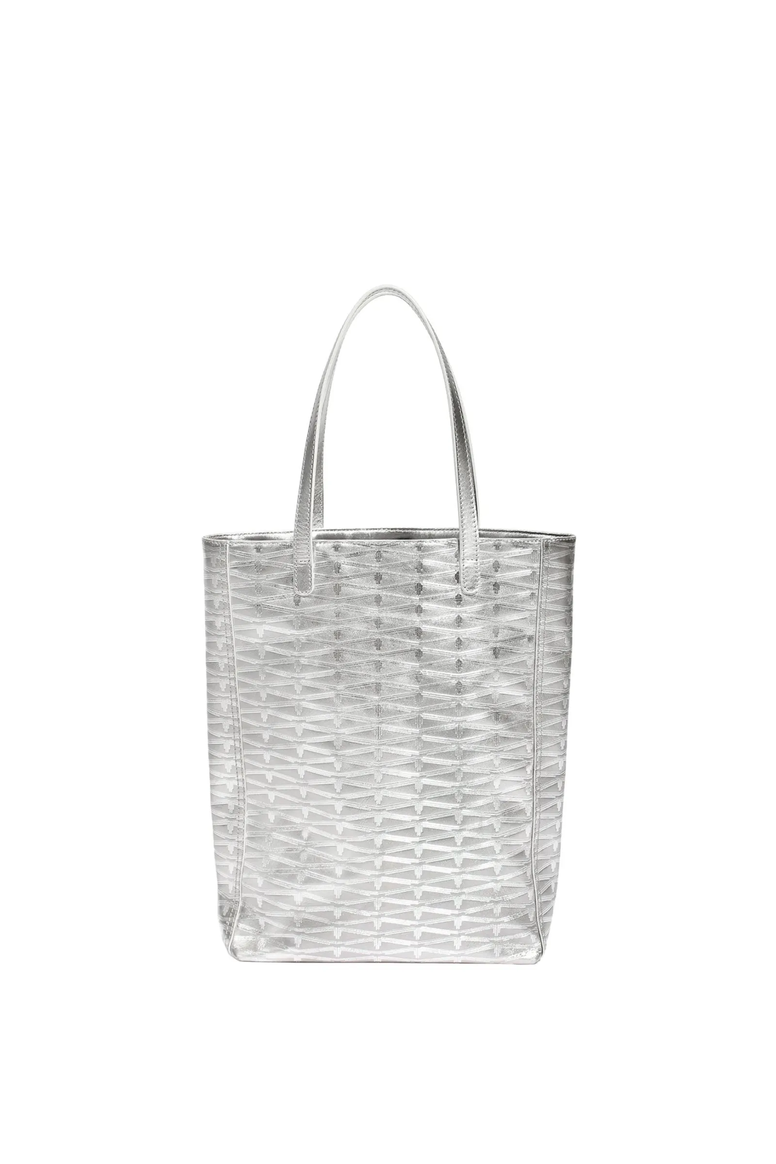 Silver Monogram Small Leather Tote