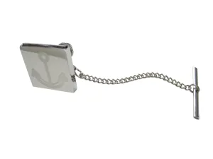 Silver Toned Etched Simple Nautical Anchor Tie Tack