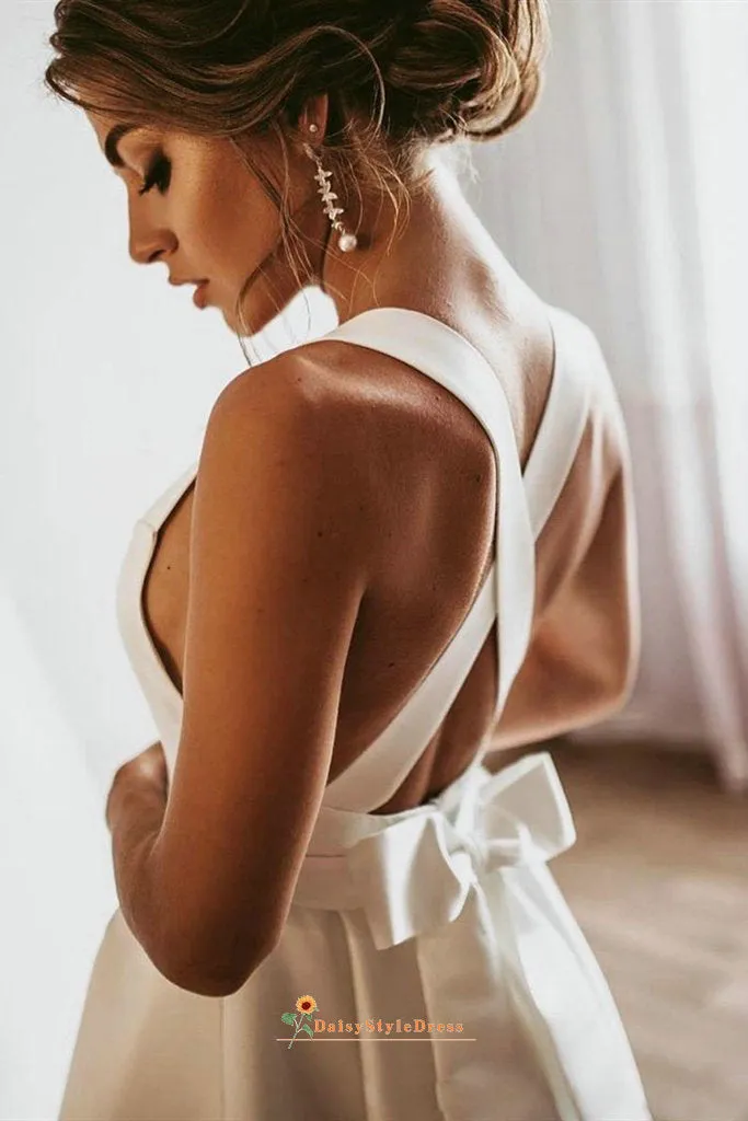 Simple Criss Cross Back Ivory Wedding Dress