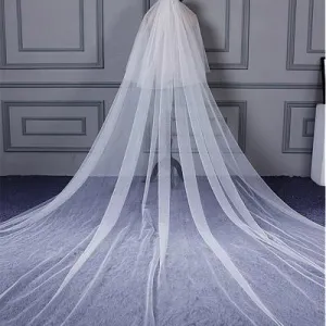 Simple Delicate Double Layer Tulle Ivory Wedding Veil , WV0117