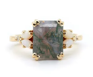 Simple Moss Agate Opal Marquise Gold Engagement Ring