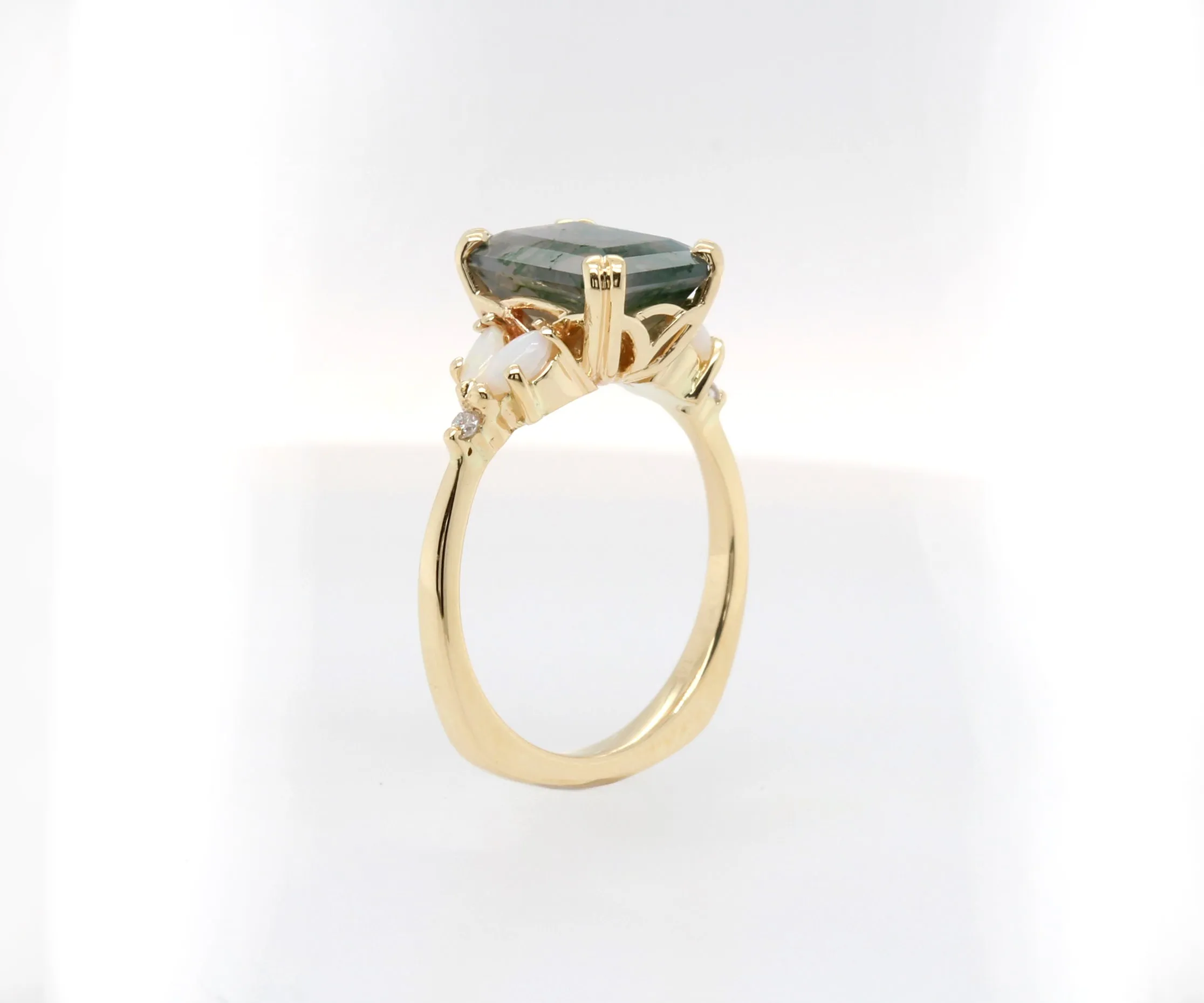 Simple Moss Agate Opal Marquise Gold Engagement Ring