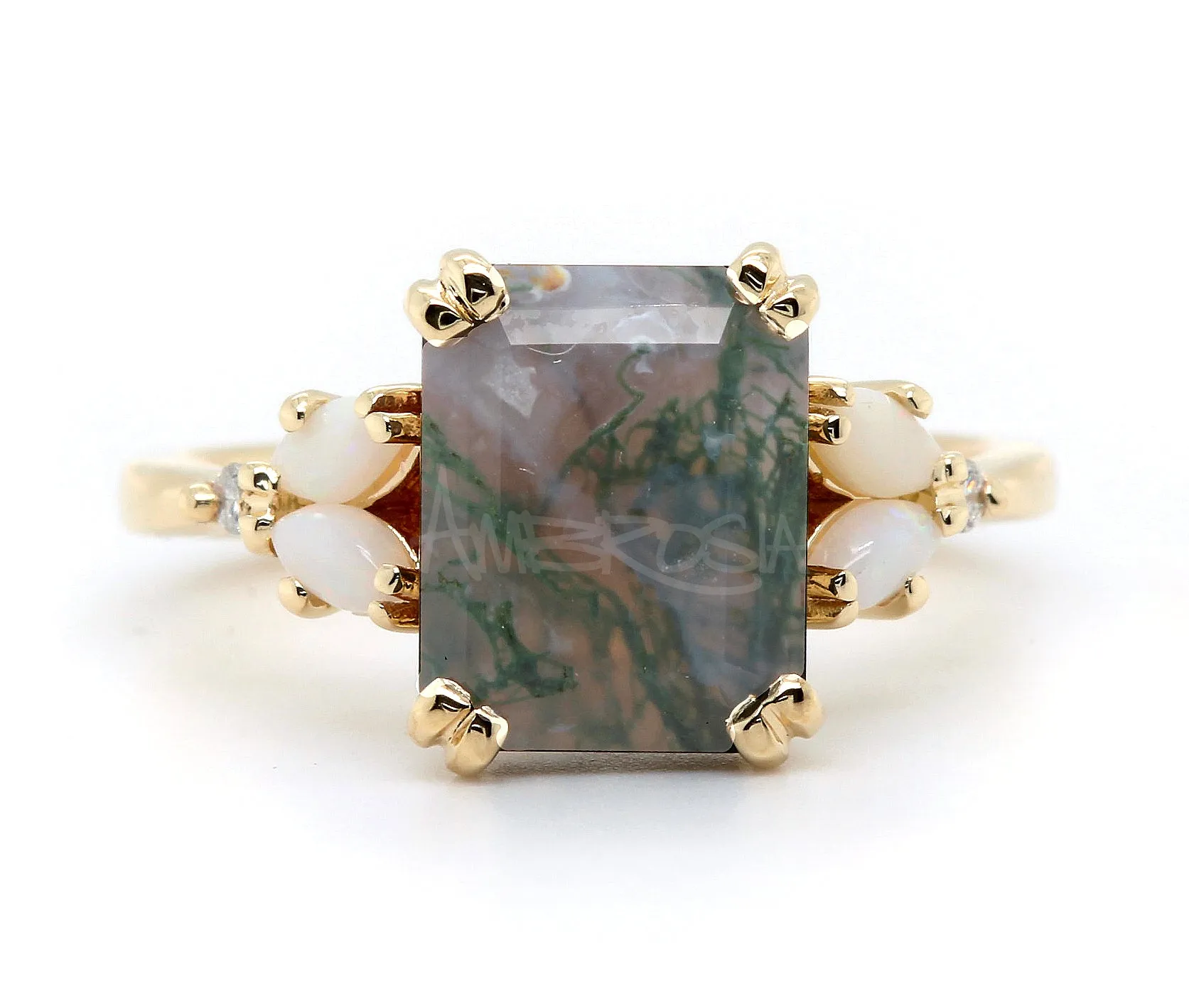 Simple Moss Agate Opal Marquise Gold Engagement Ring