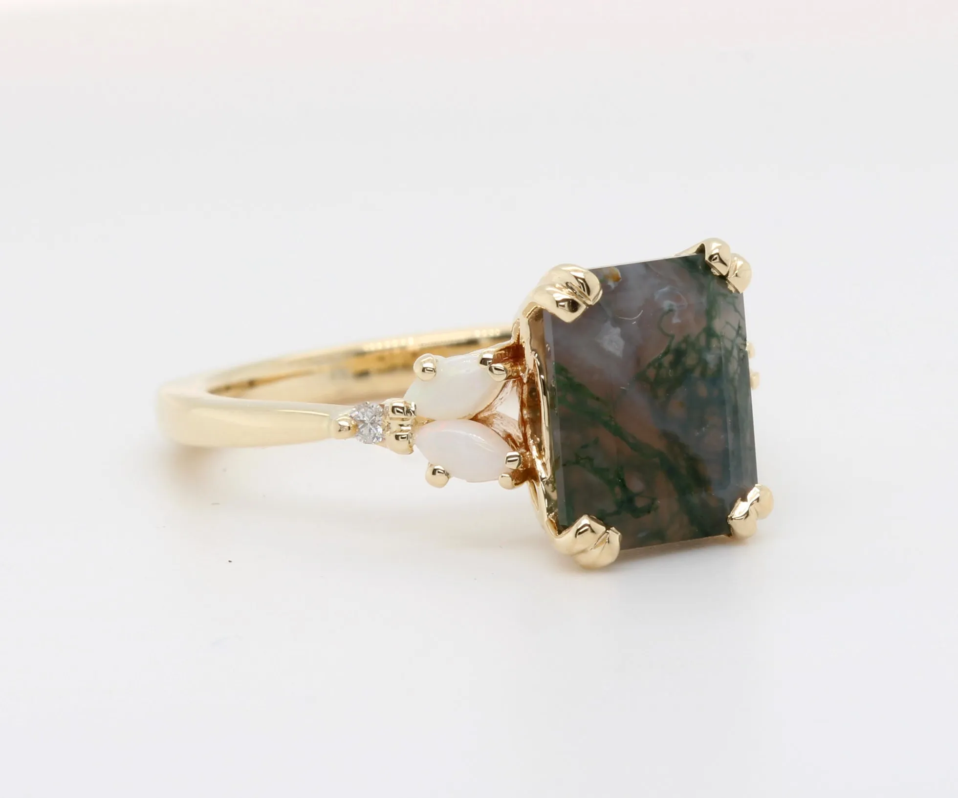 Simple Moss Agate Opal Marquise Gold Engagement Ring