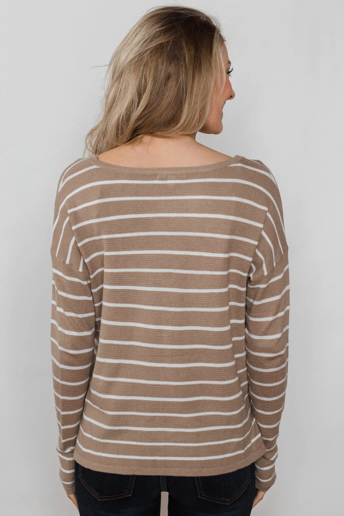 Simple Occasion Striped Button Top- Taupe