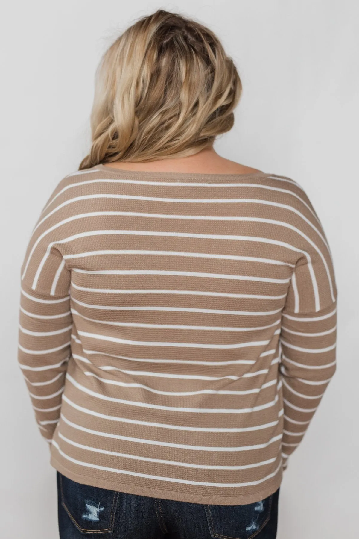 Simple Occasion Striped Button Top- Taupe