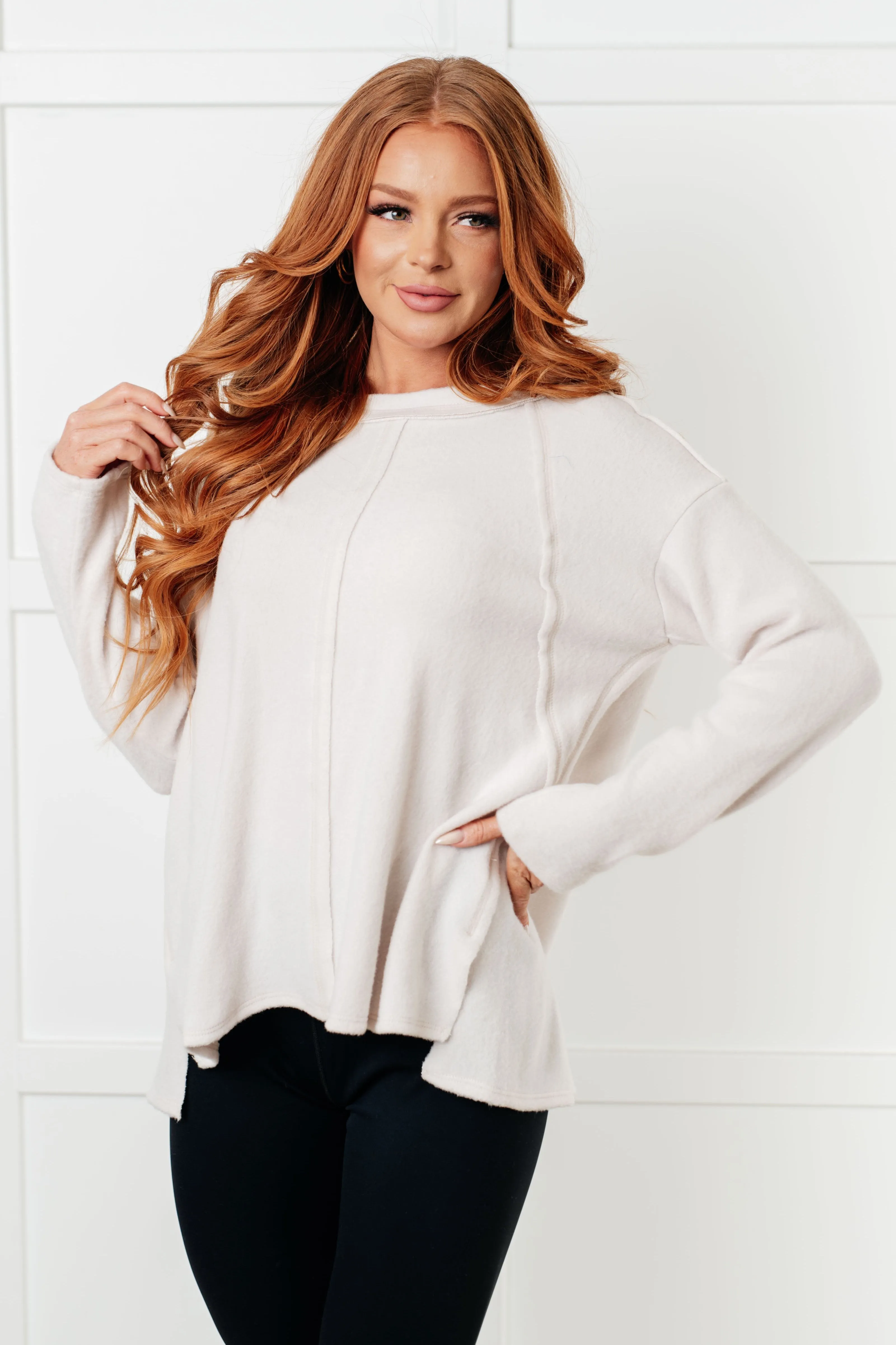 Simple Silhouette Brushed Hacci Sweater in Sand Beige