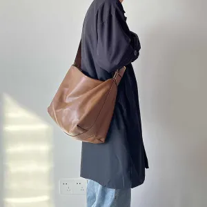Simple Soft Leather Idle Style Crossbody Bag
