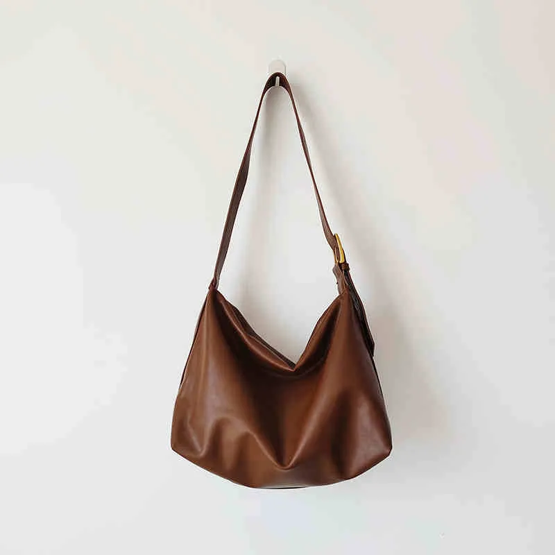 Simple Soft Leather Idle Style Crossbody Bag