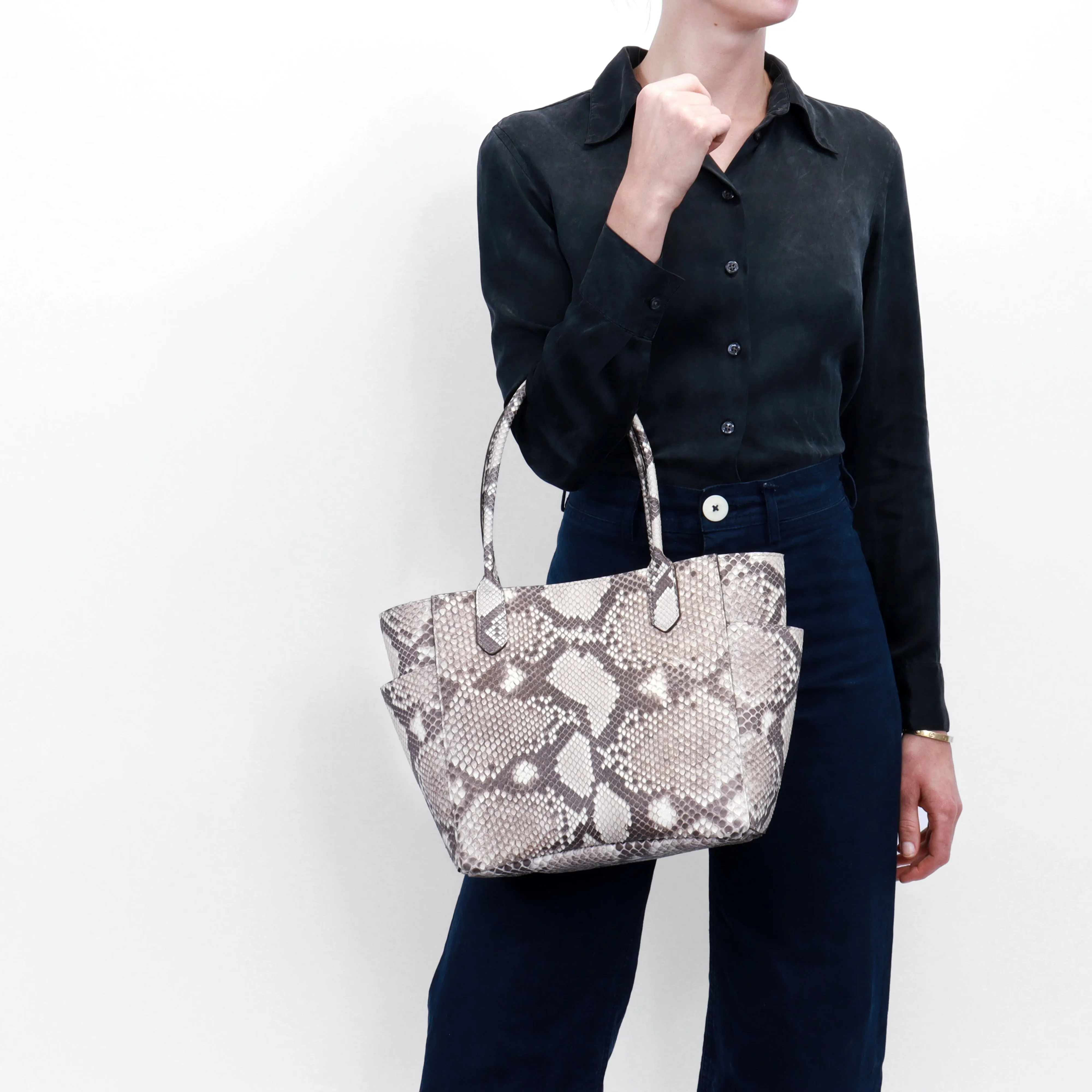SMALL POCKET TOTE MOSSY BRONZE EMBOSSED CROC