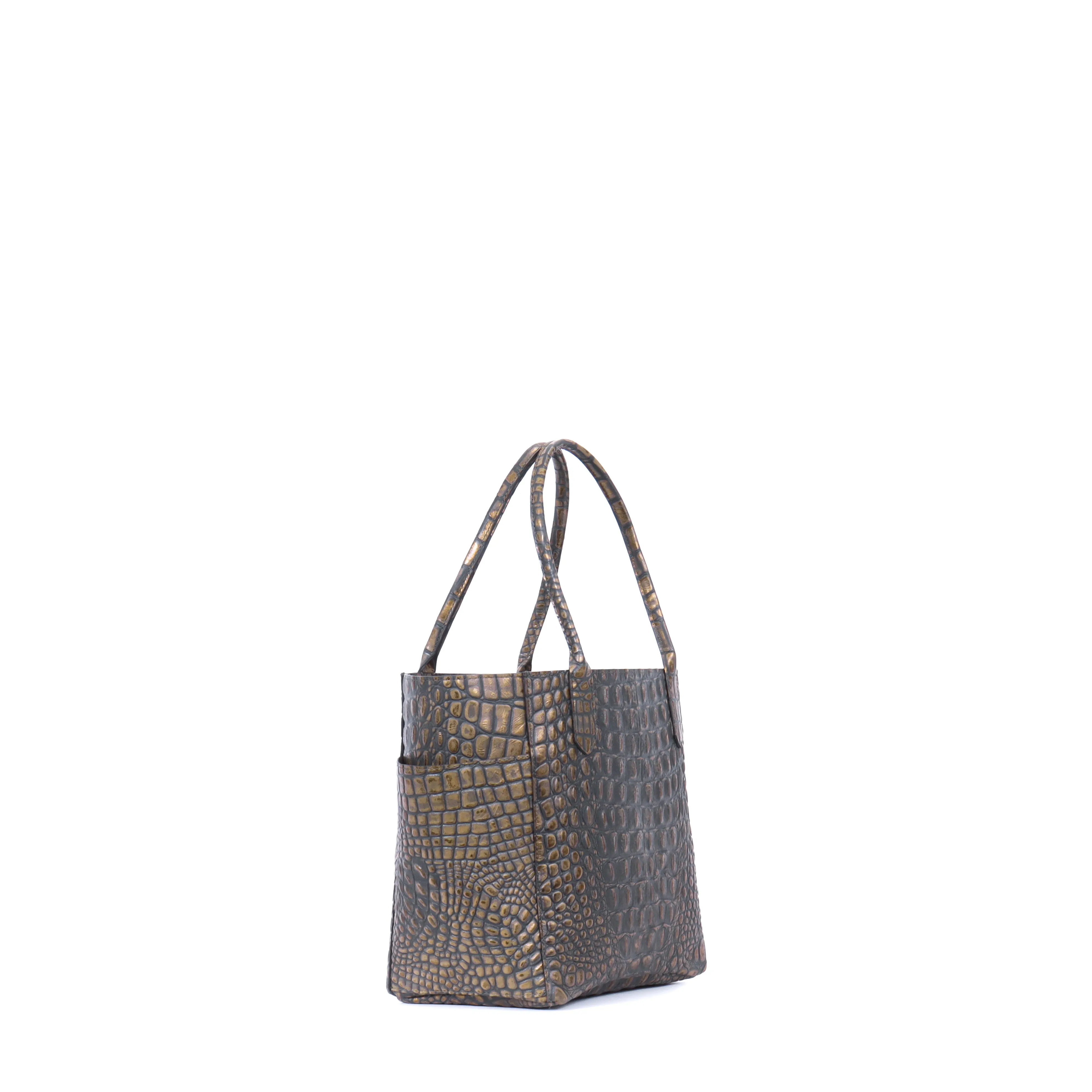 SMALL POCKET TOTE MOSSY BRONZE EMBOSSED CROC