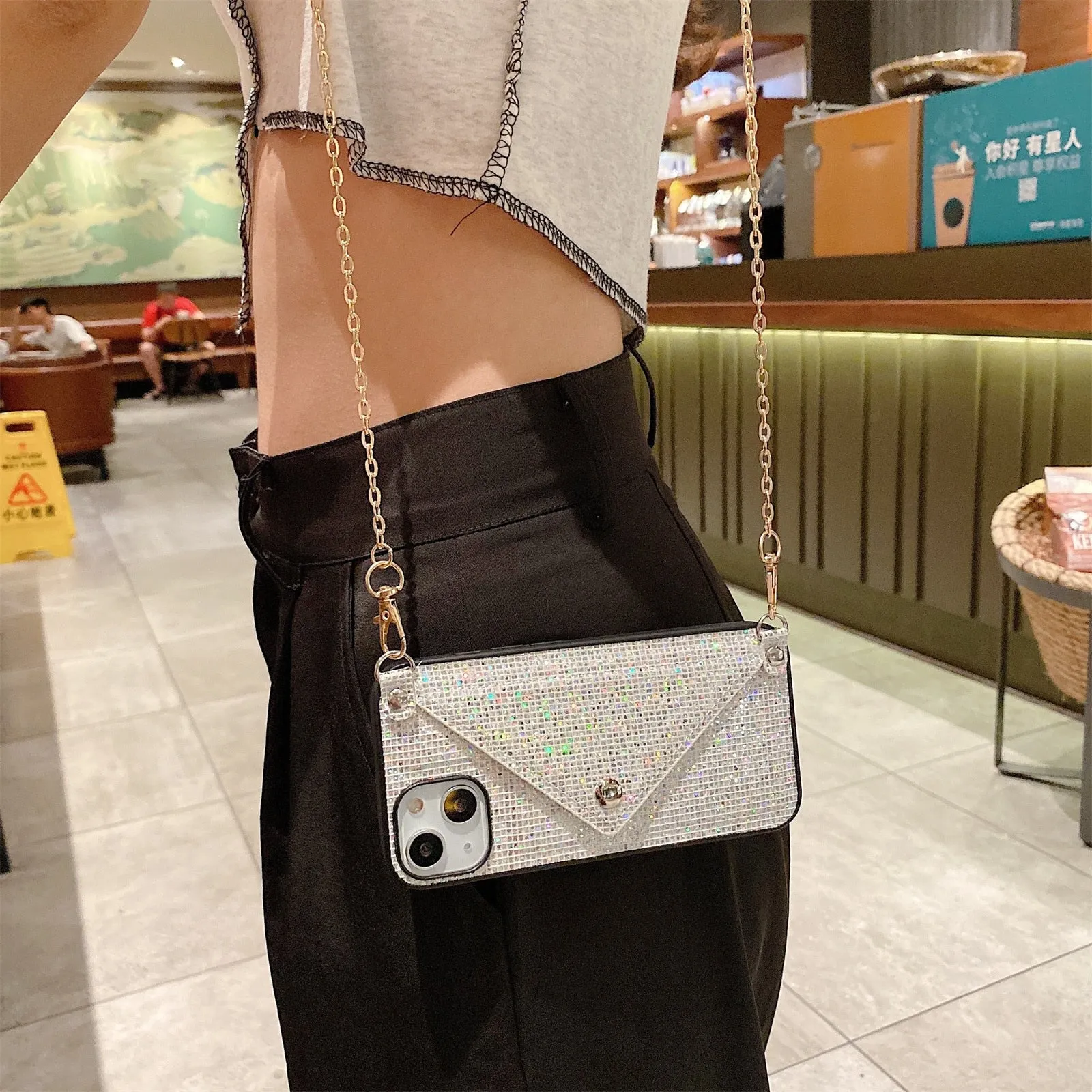 Sparkling Crossbody Card Holder Phone Case iPhone X To 13