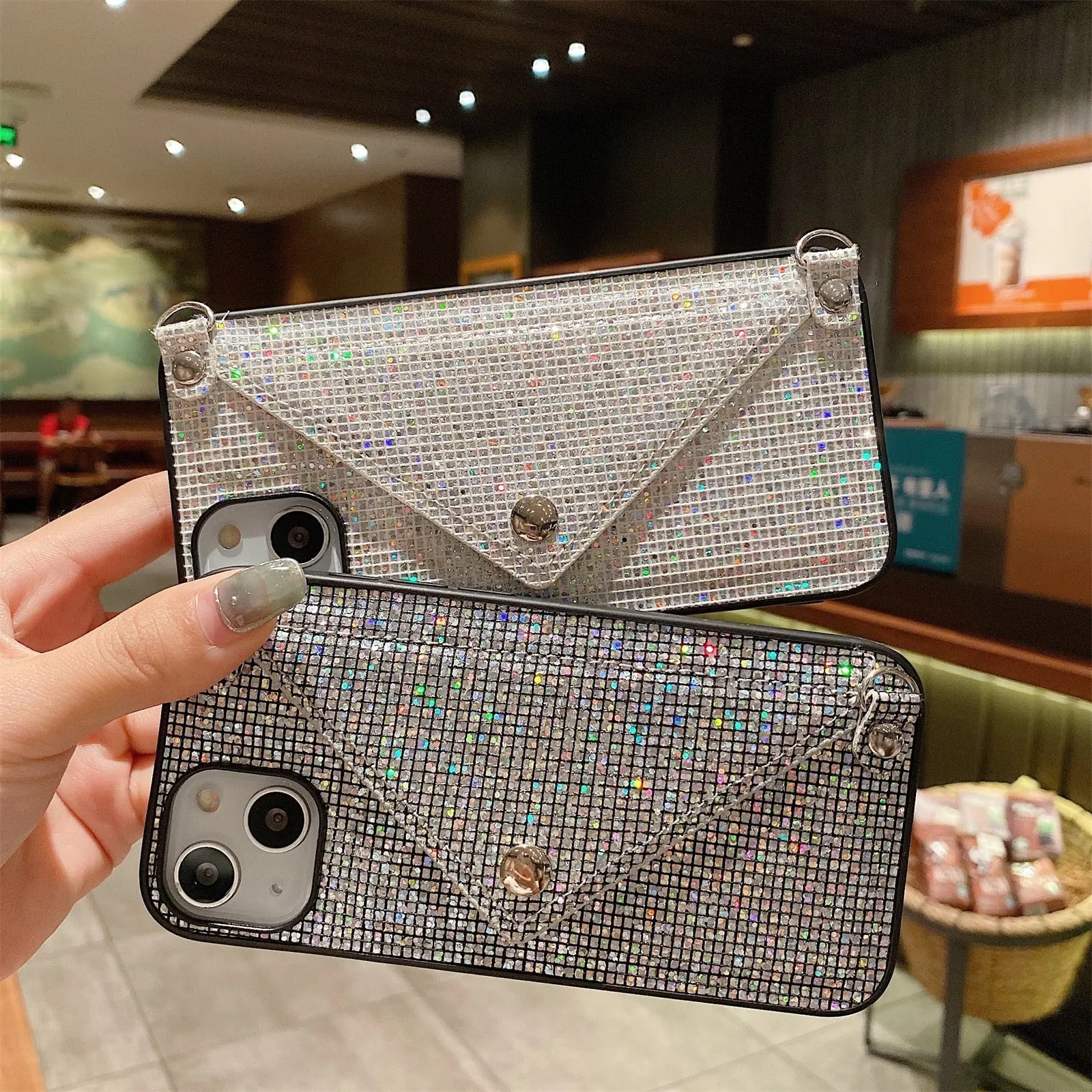 Sparkling Crossbody Card Holder Phone Case iPhone X To 13