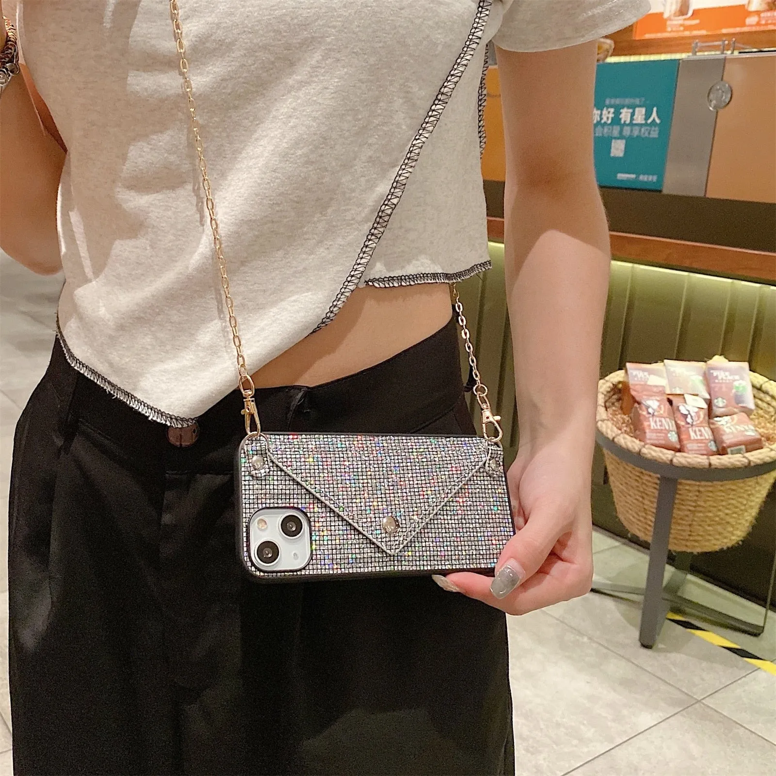 Sparkling Crossbody Card Holder Phone Case iPhone X To 13