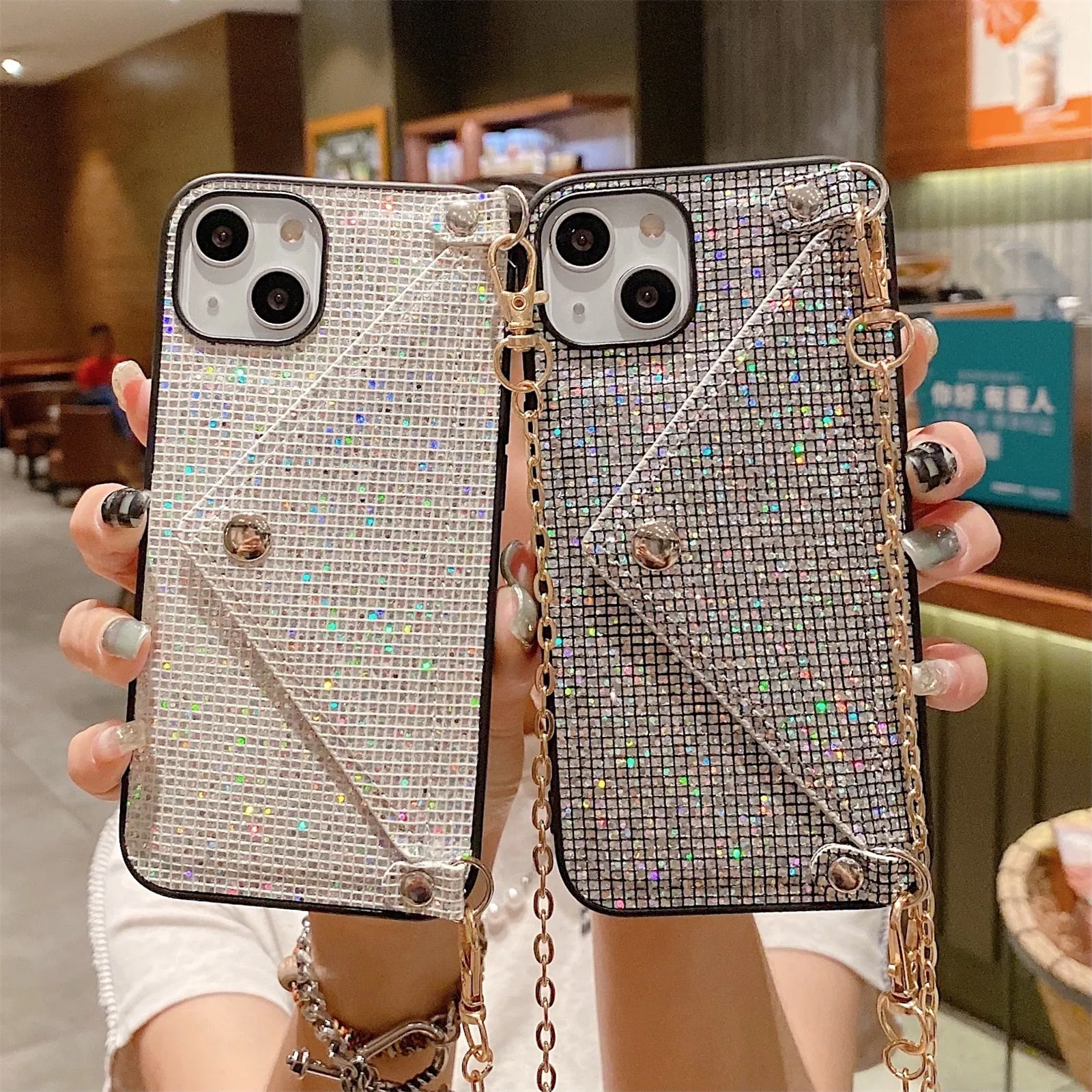 Sparkling Crossbody Card Holder Phone Case iPhone X To 13