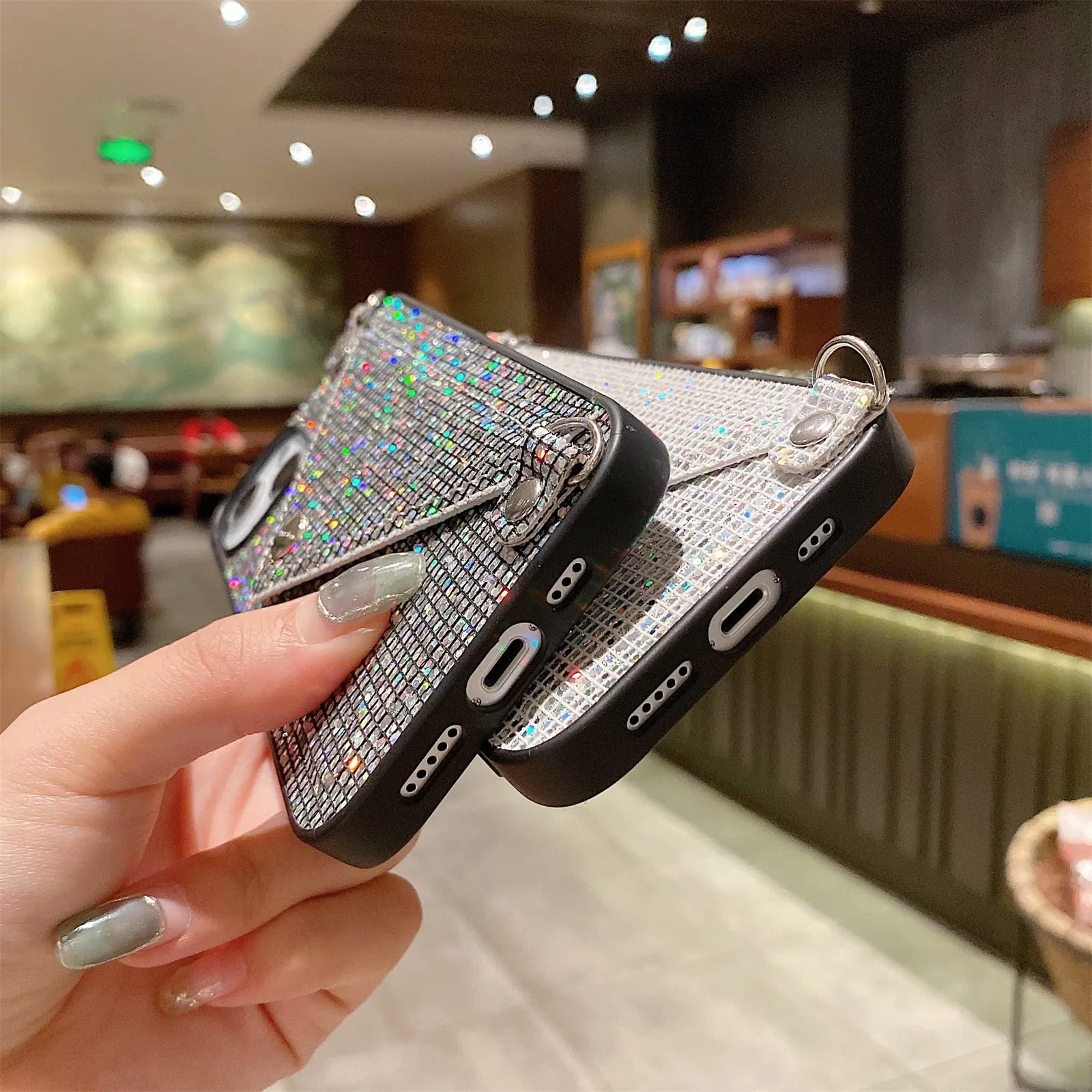 Sparkling Crossbody Card Holder Phone Case iPhone X To 13