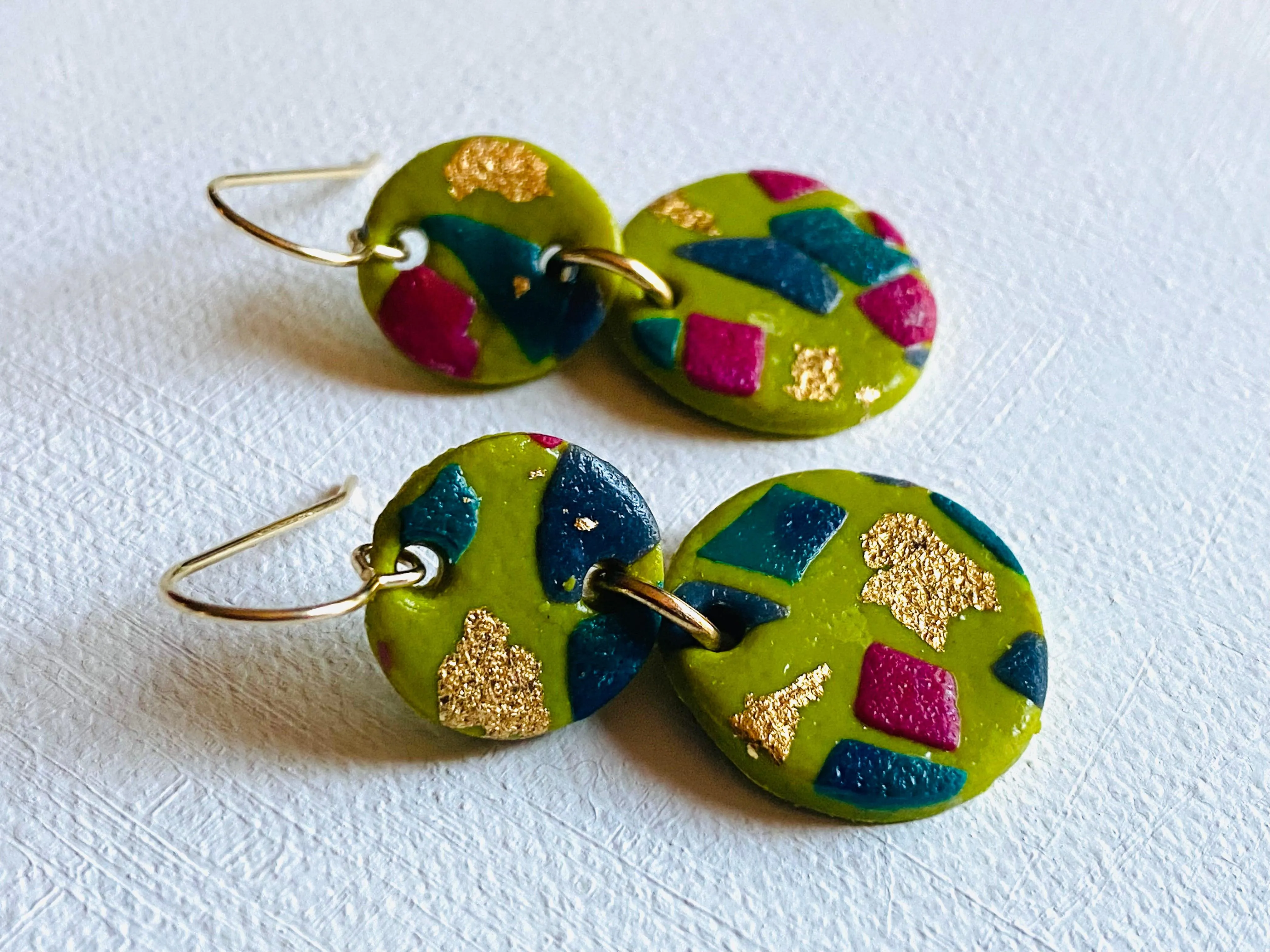 Spring Green Earrings, Spring Color and Design Clay Earrings